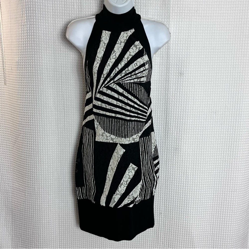 Baby Phat Black and White Geometric Mini halter Dress size large